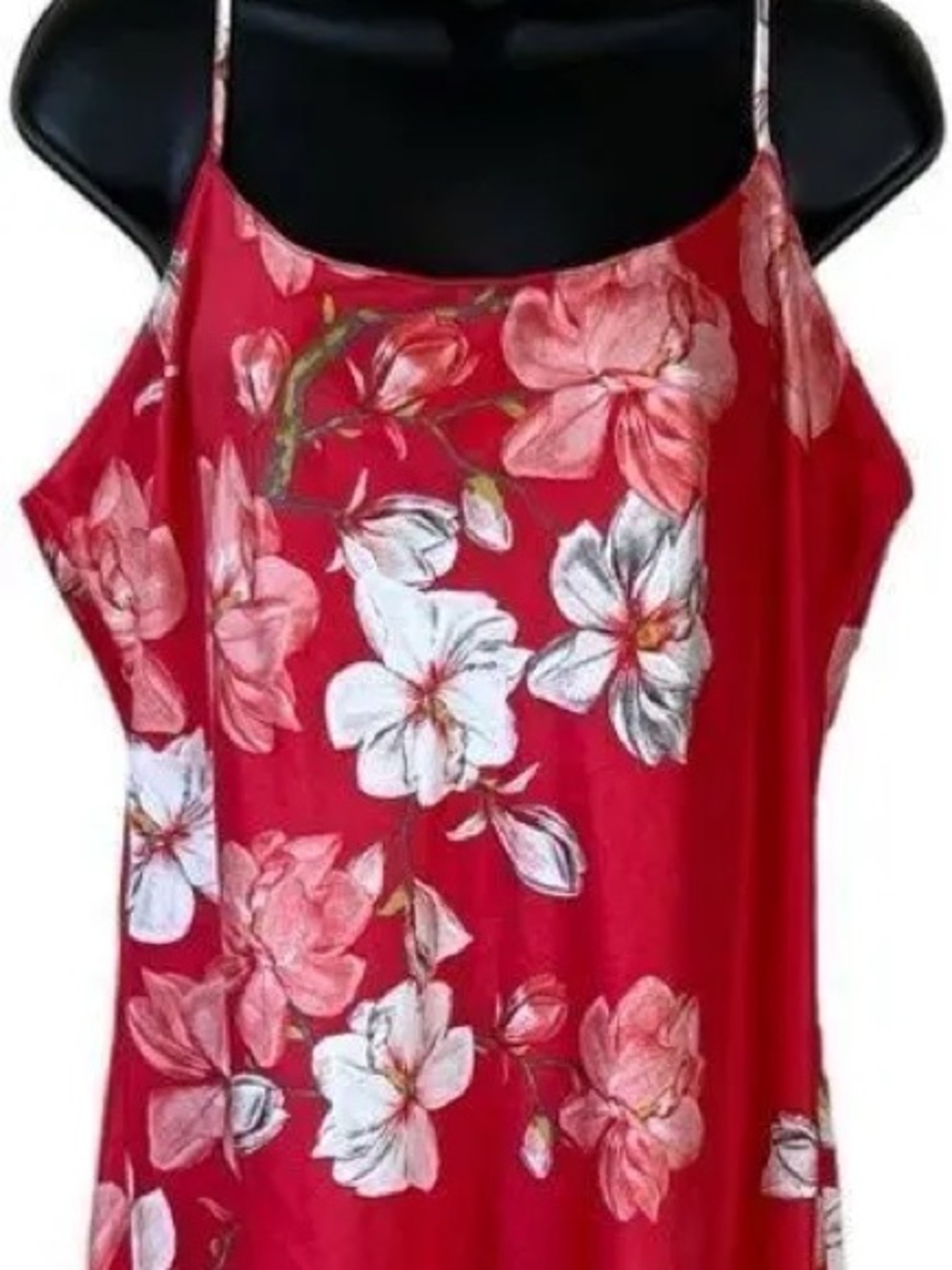 Natori Red Floral Slip with Pink & White Blooms